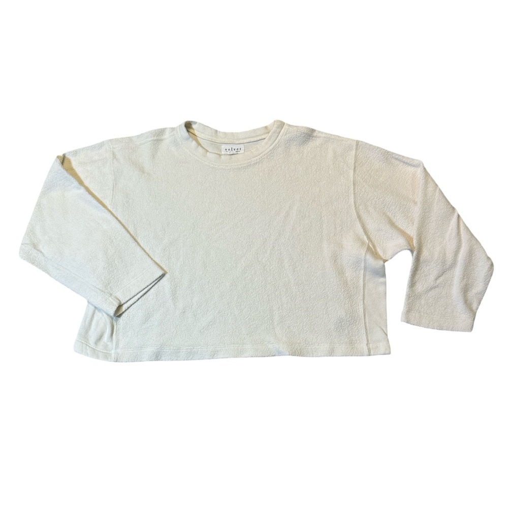 Velvet by Graham & Spencer womenâs S Small white fleece crewneck sweater